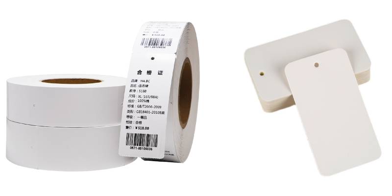 Roll-fed hang tags and die-cut single hang tags